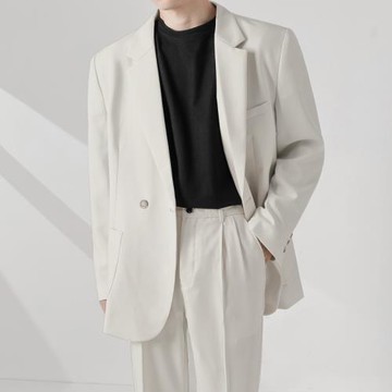 韓系ins輕熟鹽系西裝男藝術生酷帥風格穿搭藍色外套垂墜西服套裝