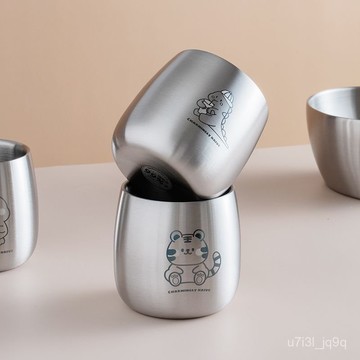 兒童口杯304不銹鋼雙層防燙水杯茶杯幼兒園寶寶兒童杯子小水杯