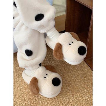 細細條 可愛棉拖鞋男女室內加絨保暖ins卡通掌門狗親子冬季家居鞋