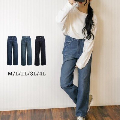 Atone デニムハイライズ デニムストレートパンツ 程よくゆるっとしたルーズシルエット M L Ll 3l 4l レディースファッション通販 デニム ワイドシルエット パンツ ボトム ゆったり 大きいサイズ 大きめ ブルー レディース 通販 Lineポイント最大get Lineショッピング