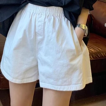 💕甜心大尺碼💕大尺碼短褲 松緊腰寬松顯瘦牛仔短褲女夏季韓版白色通勤百搭高腰休閑闊腿熱褲