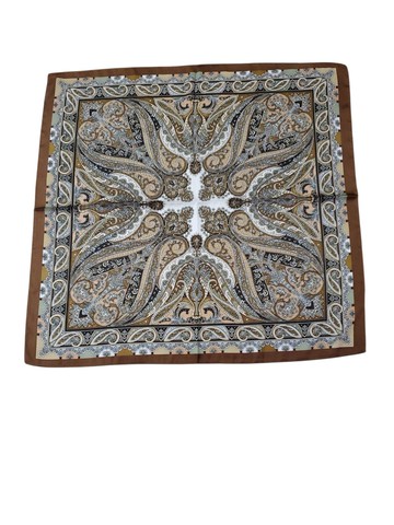 有禮貌穿搭 古著變形蟲 圖騰 腰果花 大地色 方巾 絲巾 65×65cm