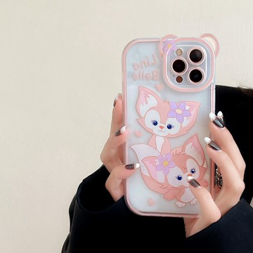 VIVILIAN蘋果IPHONE手機殼專用-日系可愛透明碎花半邊小熊蕾絲蝴蝶結手機保護殼