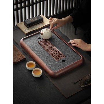 茶盤家用2025新款瀝儲排水式仿烏金石小型干泡茶托盤輕奢密胺茶臺