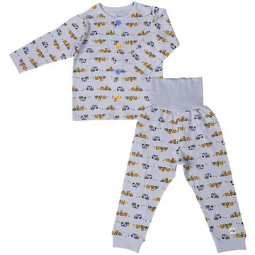 akachan honpo - 長袖家居服 穿衣練習前開式-拖拉機-淺藍色