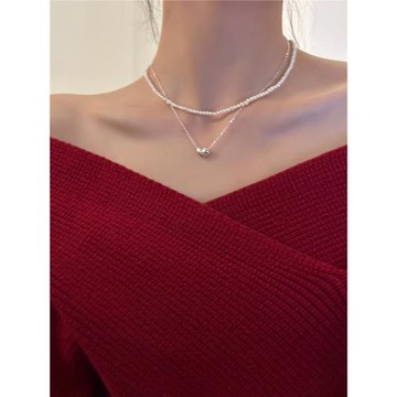 愛心吊墜銀項鏈女2025新款爆款簡約輕奢小眾鎖骨鏈高級感毛衣鏈