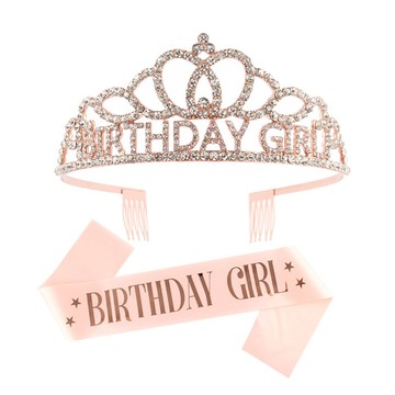 love, charlotte - Birthday Girl 水鑽玫瑰金皇冠肩帶組