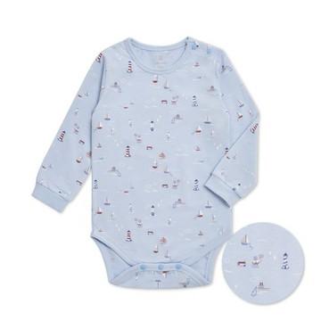 快樂水手長袖側開包屁衣 (美麗諾羊毛布)