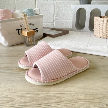 樂活家居拖鞋-條紋-褐粉 26