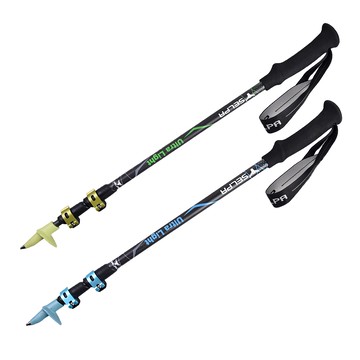 SELPA 凜淬碳纖維三節式外鎖登山杖  全長(137cm) + 收納後(63cm)  黃色 + 藍色  2支