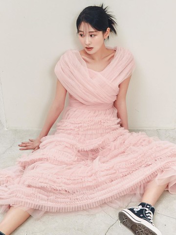 Lylo / Mesh Tuck Pleat Maxi Dress(2color)