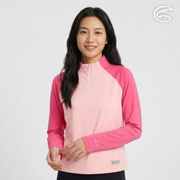 ADISI 女UPF50+防曬抑菌半門襟長袖排汗衣	AL2611009 蜜粉色 (S-2XL)｜抗UV 吸濕排汗 防臭 彈性 排汗衣