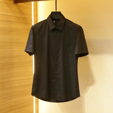 剪標男裝商務簡約男士正裝襯衫夏季黑色職業裝絲滑舒適半袖上衣男