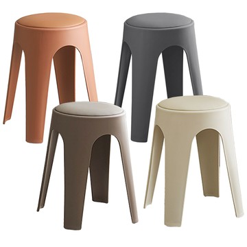 AOTTO 莫蘭迪貓抓皮加厚疊加圓凳椅凳-2入(凳子 椅子 圓凳 化妝椅 塑膠椅咖啡色