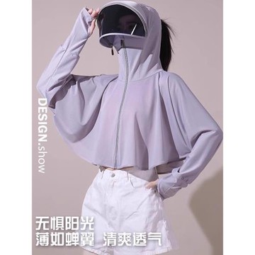 冰絲防曬衣女夏季防紫外線遮臉防曬面罩連帽子短外套遮陽2025新款