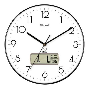 靜音電波鍾 掛壁鍾 鐘錶 時鐘 14英吋LED液晶萬年曆掛表