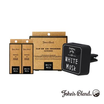 日本John’s Blend 車用夾式擴香盒X1盒+補充包X2盒(白麝香/麝香茉莉/麝香櫻花/黑麝香/麝香香草)