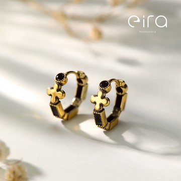 Eira Accessory 方塊十字耳環(古金)‧925純銀耳環‧輕奢 十字 中性 百搭 易扣式耳環 CEH0022A