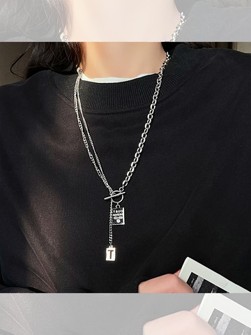 ins嘻哈項鏈輕奢小眾個性OT扣鈦鋼毛衣鏈秋冬時尚韓國網紅鎖骨鏈