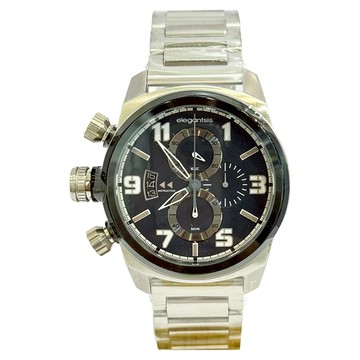 elegantsis 愛樂時 叢林戰鬥三眼計時中性錶 不鏽鋼錶帶/錶框  深藍面 + 銀色