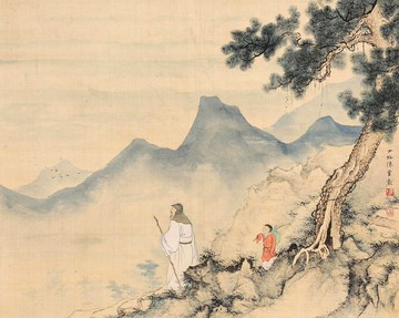 陳少梅策杖圖40X50仿古畫名畫復制冊頁山水畫中國畫名人字畫書畫