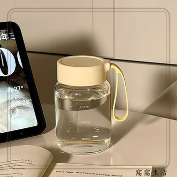 台灣出貨 玻璃水杯 420ml玻璃杯 便攜牛奶咖啡杯刻度外帶豆漿搖搖