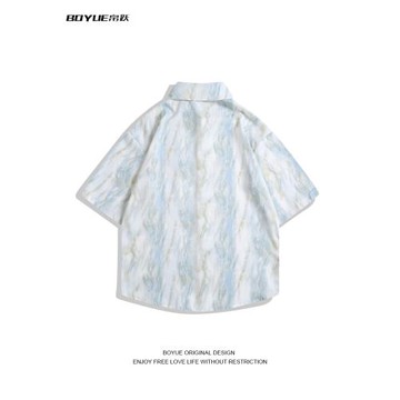 BOYUE帛躍小眾時尚韓系短袖襯衫男女設計感休閑潑墨暈染涼感襯衣