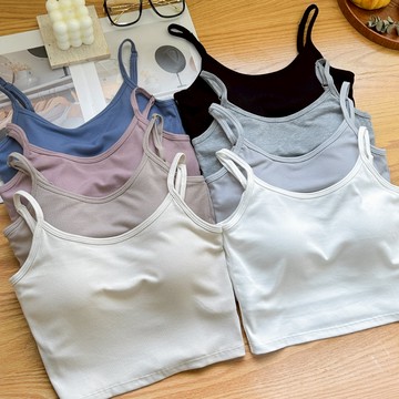 【Fee爆款8色】美背固定杯細肩帶小可愛BRA TOP🔥小背心 乳膠胸墊 吊帶背心 女上衣 韓系女裝