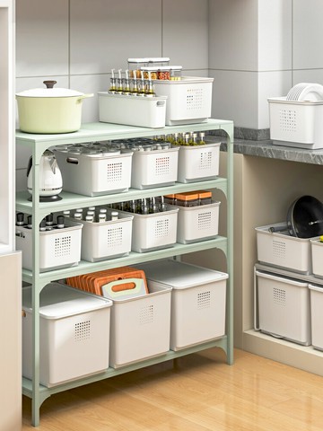 廚房用品大全家用收納神器調味料收納盒水槽下鍋具收納筐塑料帶蓋