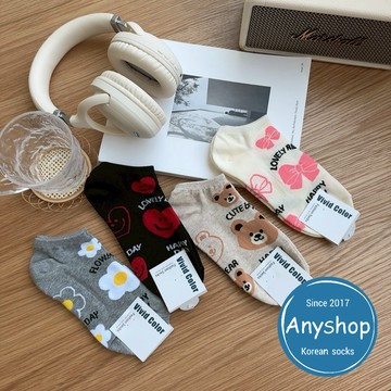 Anyshop韓國襪 圖案短襪 愛心 蝴蝶結 熊熊 小花  女孩襪子 動物襪 短襪 韓國襪16803