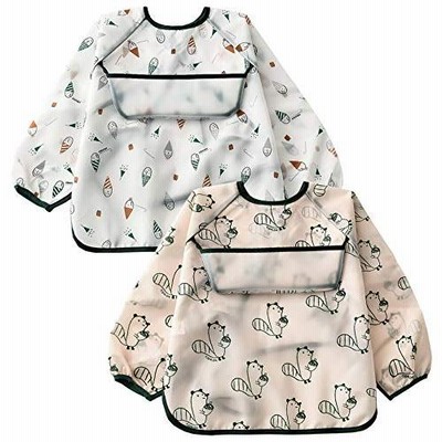 AIEOE 食事用エプロン 防水 長袖スモック ベビー 子供用 軽量 速乾 立体ポケット スタイ お絵かき用 泥遊び用も エプロン