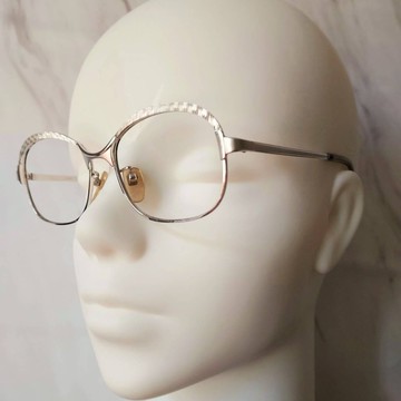 美麗弧線 NOS 刻花銀色鏡面 金屬古董眼鏡  日本製Nikon品牌