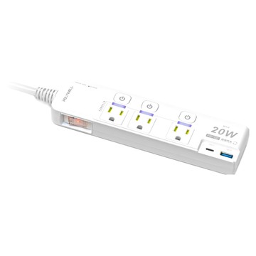 POLYWELL 寶利威爾 快充電源延長線 20W 4孔  20.5cm  白色  1個