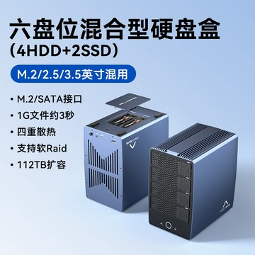 ACASIS 硬碟櫃六盤位混合型磁盤陣列盒 硬碟盒（4HDD+2SSD)40Gbps傳輸 適用macmini/NAS擴展