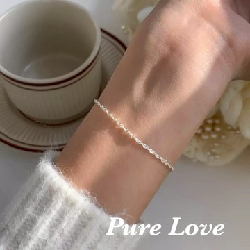 Pure Love樂芙 / 正韓 銀飾【S925純銀】B0897簡約通體純銀手鍊波光粼粼水波紋素鏈 裸鏈 / 銀