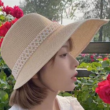 【巴黎精品】現貨+預購 渡假草帽高級法式遮陽帽名媛防曬帽禮帽草編帽子-出遊時尚珍珠遮陽女帽子2色a1kl58