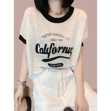 高端歐貨竹節棉短袖T恤女士夏季大碼寬松遮肚洋氣歐洲站冰絲上衣