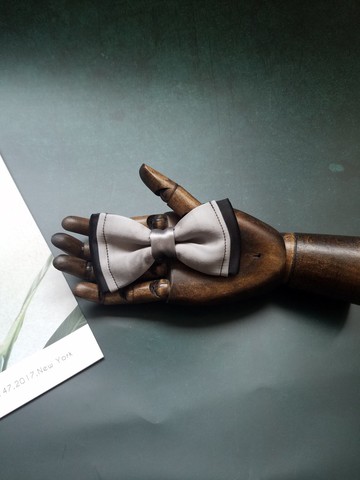 銀色拼接真絲領結獨特工藝雙層婚禮蝴蝶結