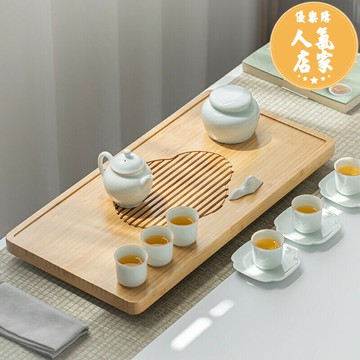 茶盤/竹製茶盤 竹製茶盤家用日式簡約茶具套裝整塊茶海排水蓄水式小茶台竹托盤