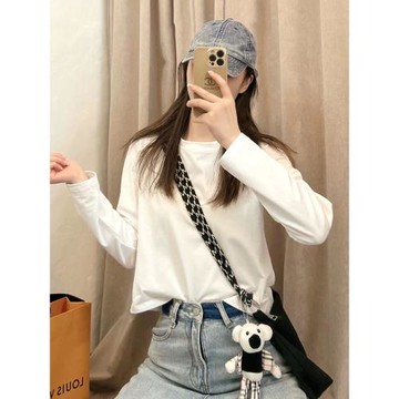 白色凈版短款純棉長袖t恤女2025初秋新款寬松百搭圓領打底衫上衣