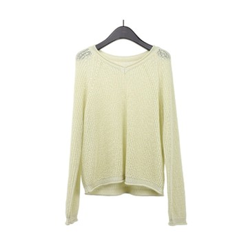 [米蘭精品] 針織衫長袖T恤-羊毛V領鏤空針織女上衣4色74kr8