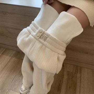 褲子女春秋冬雪尼爾寬松高腰垂感直筒顯瘦白色厚加絨闊腿燈芯絨褲