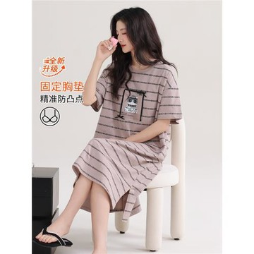 貓人睡裙女款帶胸墊2026年新款純棉短袖夏季天薄款家居服睡衣全棉