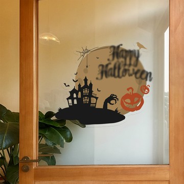 【好物良品】54x50cm_萬聖節無痕無膠可重複使用玻璃窗戶PVC抗UV靜電貼58x49cm 萬聖HOME