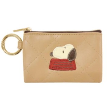 小禮堂 史努比 皮質絎縫車鑰匙包 (棕狗屋款)