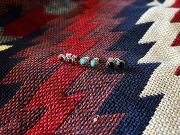 【PAP13ALI】銀繩耳針耳環 / 綠松石 黑瑪瑙 紅瑪瑙