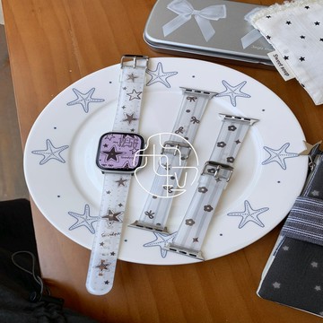 韓系 簡約 百搭 創意插畫 硅膠錶帶 適用 Apple Watch 11 10 9 蘋果錶帶 42mm 46mm 錶帶