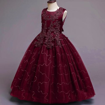 花童禮服公主女童齊腰亮片無袖兒童長款婚紗禮服裙蓬蓬網紗公主裙