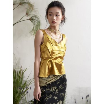 RIMLESS無邊 立體褶皺寬肩帶背心小眾原創吊帶上衣