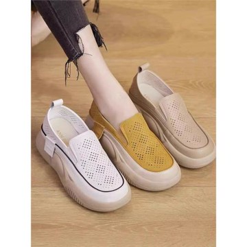 品牌真皮鏤空洞洞鞋女2025年夏季新款透氣單鞋復古厚底增高媽媽鞋